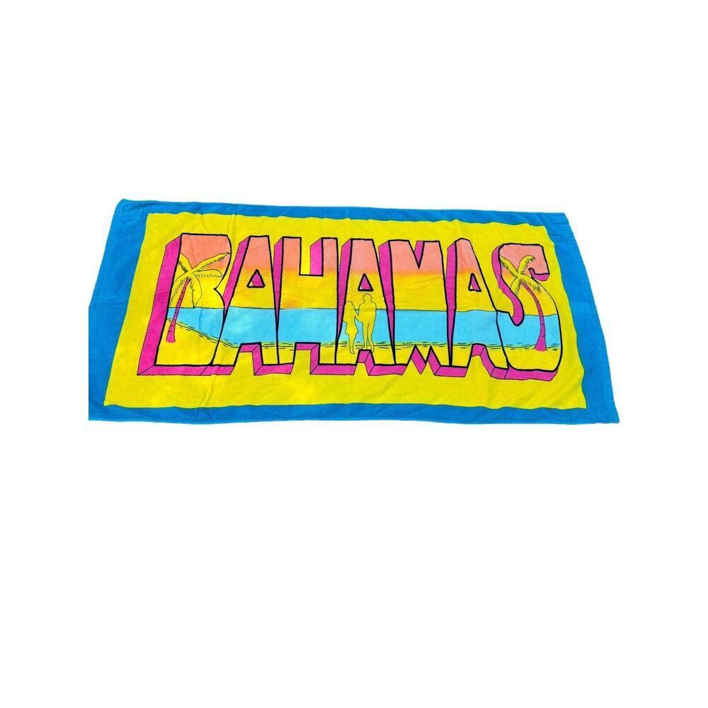 Vintage Bahamas Beach Towel Large Colorful Souvenir Towel Cotton 80s 90's Taiwan